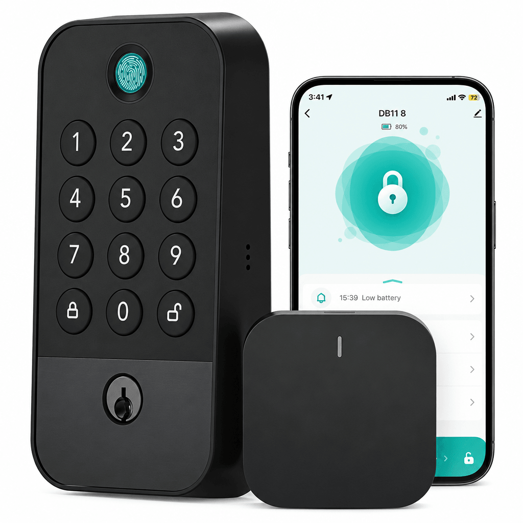 Smart WiFi Door Lock with Bluetooth Gateway, Fingerprint & Keypad Keyless Entry Deadbolt, App Remote Control, Auto Lock, Voice Control Compatible with Alexa, for Front Door