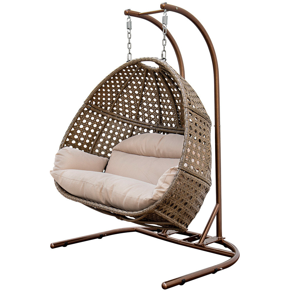 Brown Wicker Hanging Double-Seat Swing Chair BLAKHOM
