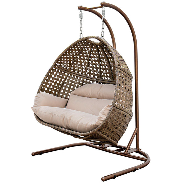 Brown Wicker Hanging Double-Seat Swing Chair BLAKHOM