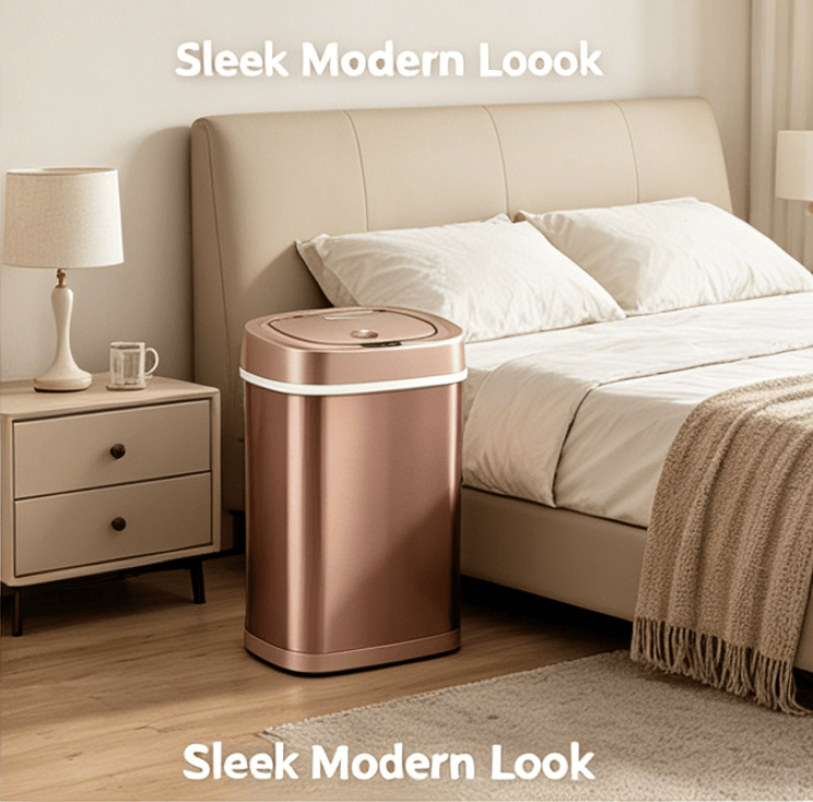 Automatic Sensor Trash Can, Stainless Steel Touch-Free Garbage Bin with Odor Sealing Lid, Waterproof Smart Waste Bin for Kitchen Bathroom Bedroom Office Home Indoor Use