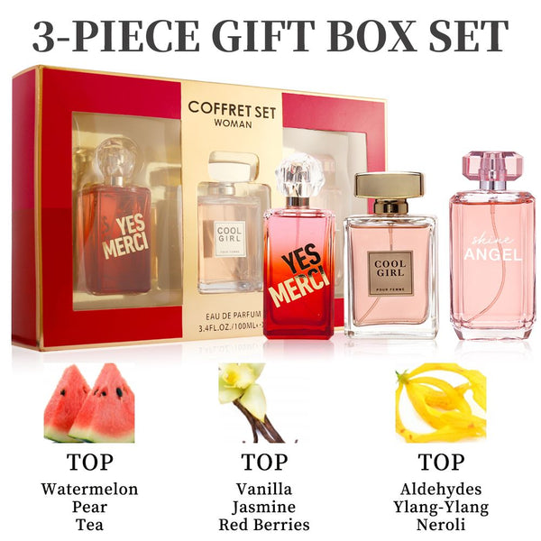 3-Piece Set, Women's Eau De Parfuma Spray Gift Box, Long Lasting Fragrance, 3 Different Flavor, Perfect for Holiday Gifts, Dating, Daily Life, Parties, 3.4fl.oz/bottle Berry Charmz