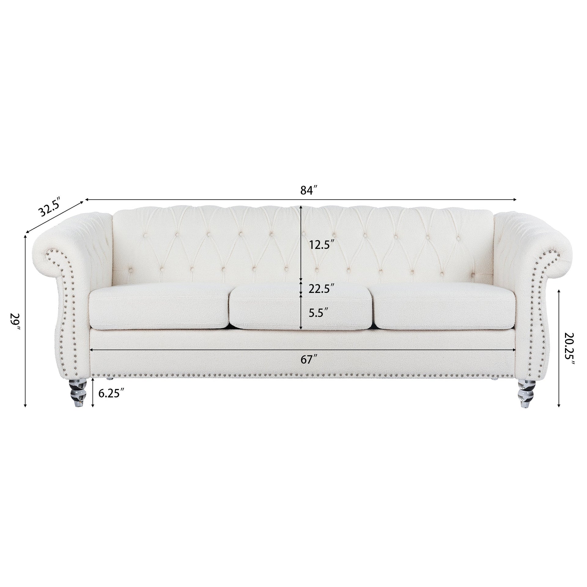 Rolled Arm Chesterfield 3 Seater Sofa