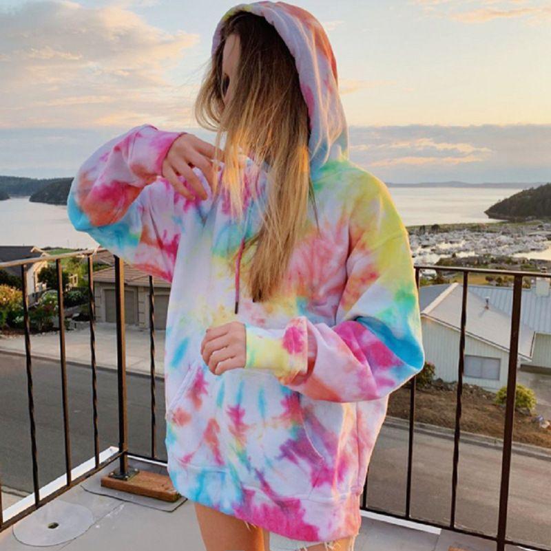 spring and winter new women's wear large coat tie dyed and printed Hoodie