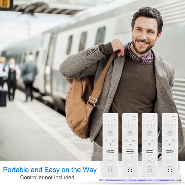 4 Remotes Charging Dock Game Controller Charger 2800mAh Rechargeable Battery Charging Stations w/ LED Indicator for Wii Nintendo Berry Charmz