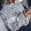 Women's Spring Sexy Perspective Long Sleeve Stand Collar Lace Shirt Top Women's Wear