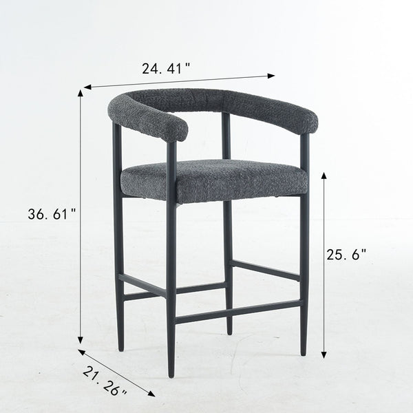 Modern Upholstered Bar Stools Set of 2, Boucle Fabric Counter Height Chairs BLAKHOM