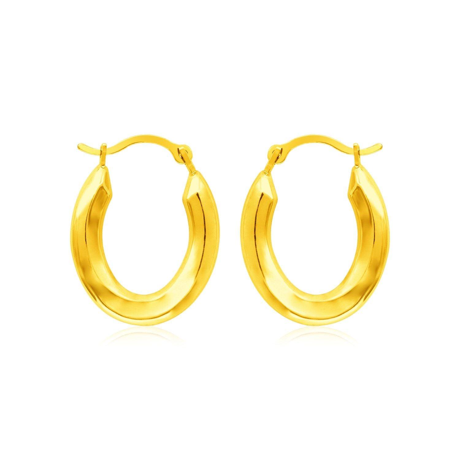 14k Yellow Gold Polished Oval Hoop Earrings