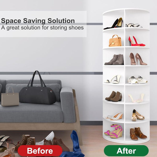 7 Tier Rotating Shoe Rack Tower, Spinning Shoe Display, 360 Shoe Rack Storage Round Carousel, Vertical Handbag Rotate Shoes Closet Organization, Christmas Gift (WHITE) Berry Charmz