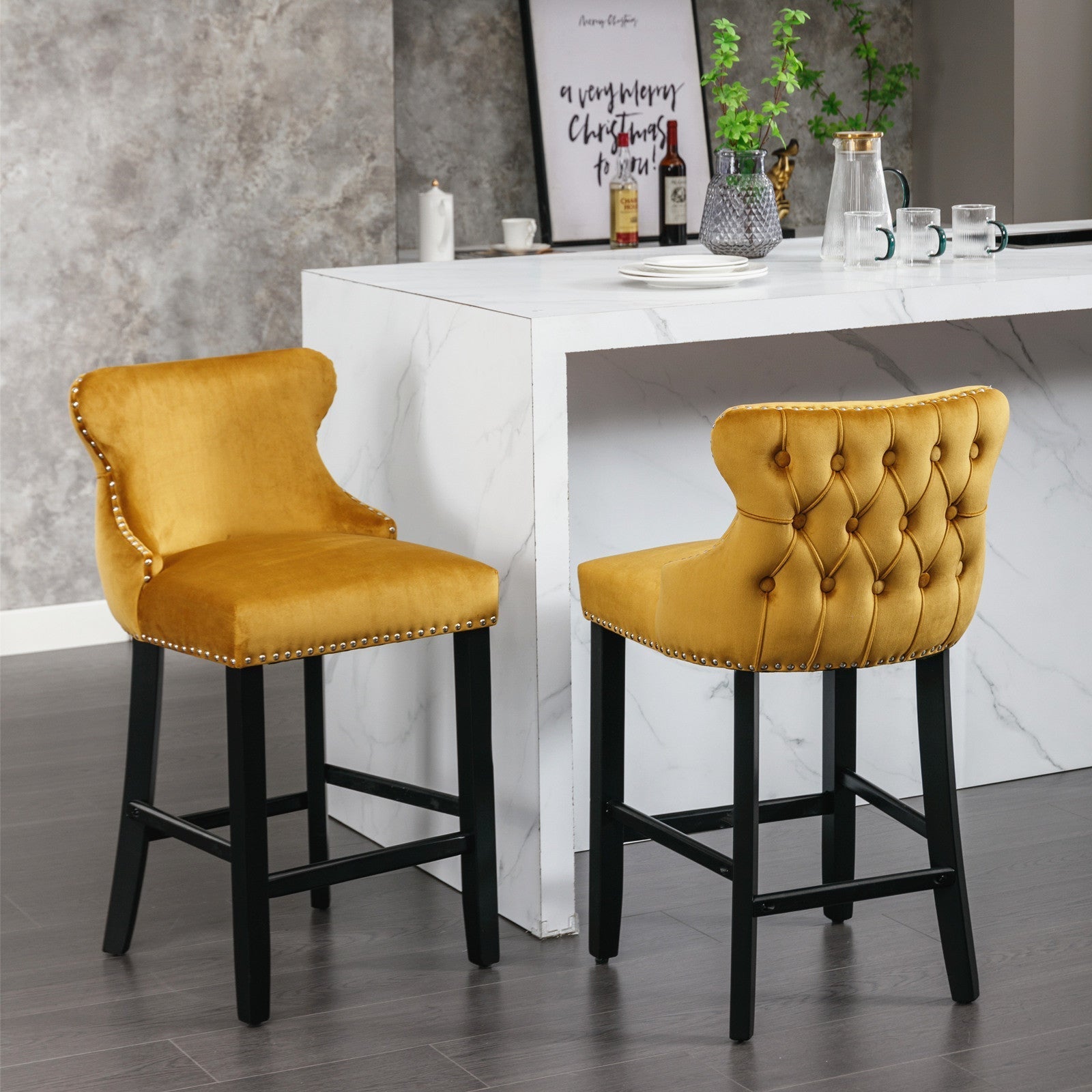 Yellow Velvet Barstool BLAKHOM