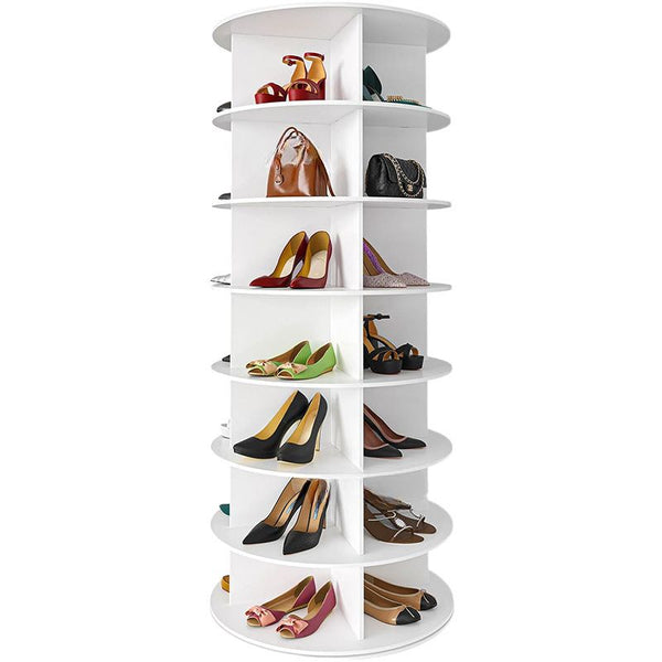 7 Tier Rotating Shoe Rack Tower, Spinning Shoe Display, 360 Shoe Rack Storage Round Carousel, Vertical Handbag Rotate Shoes Closet Organization, Christmas Gift (WHITE) Berry Charmz