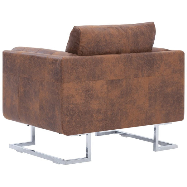 Cube Armchair Brown Faux Suede Leather BLAKHOM