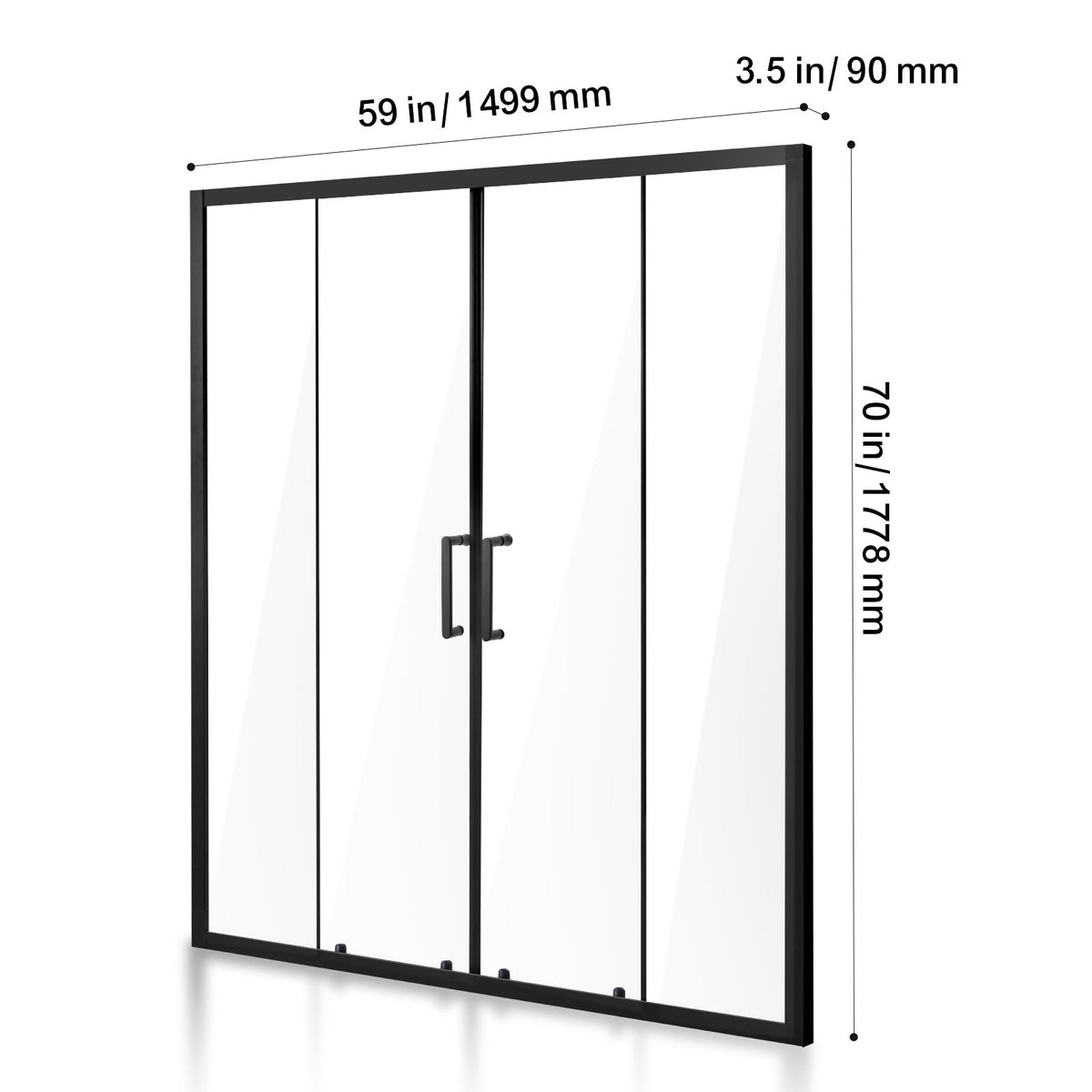 Semi-frameless Shower Door, 57.8-59 W x 70 H in, Double Sliding Glass Door- Matte Black