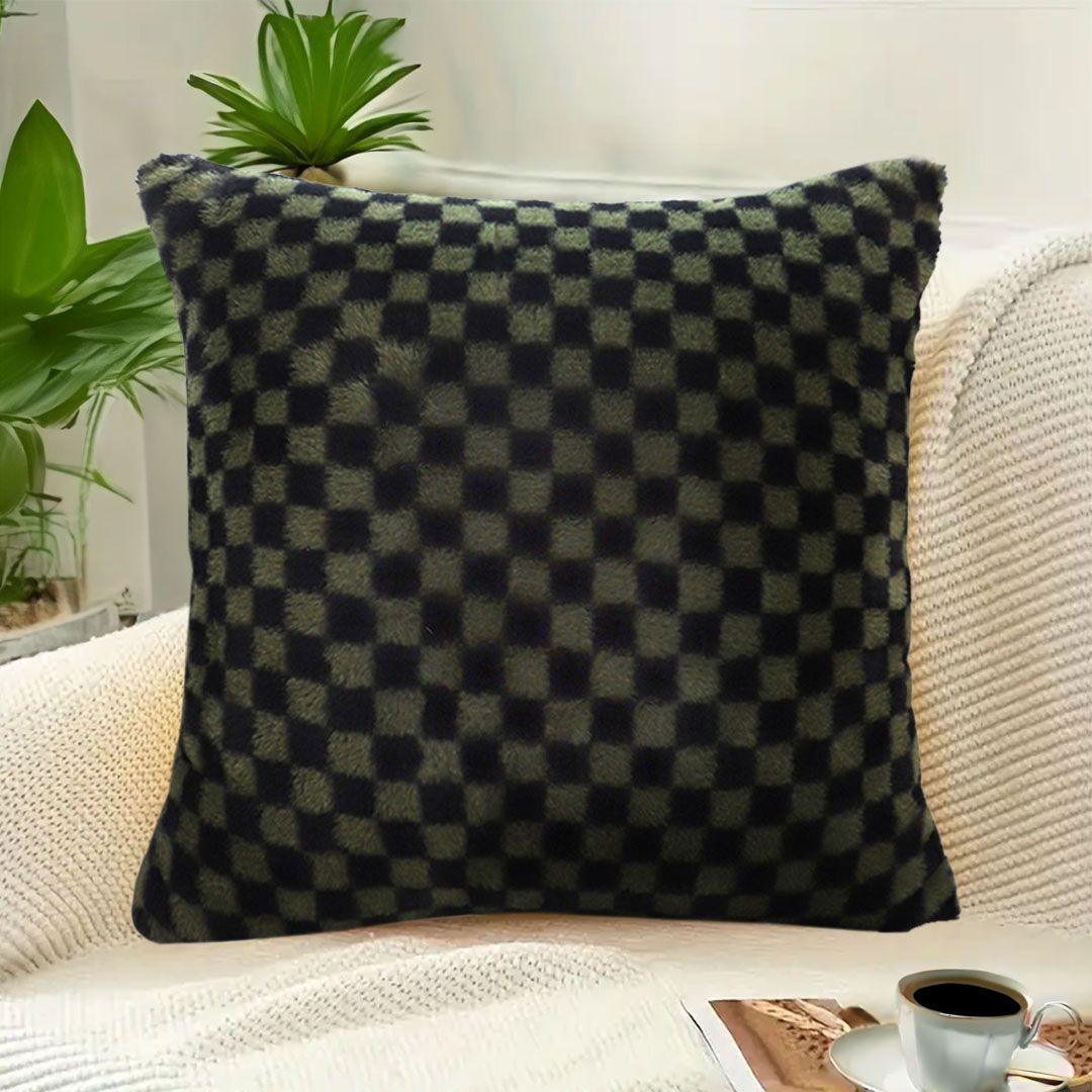 11.8inches Urban Light Luxury Dark Green Checkered Lumbar Throw Pillow – Decorative Cushion