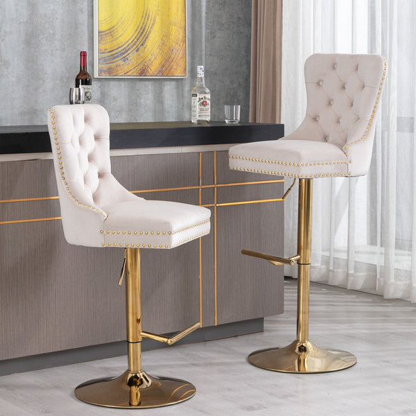 Set of 2 Thick Golden Swivel Velvet Barstools BLAKHOM