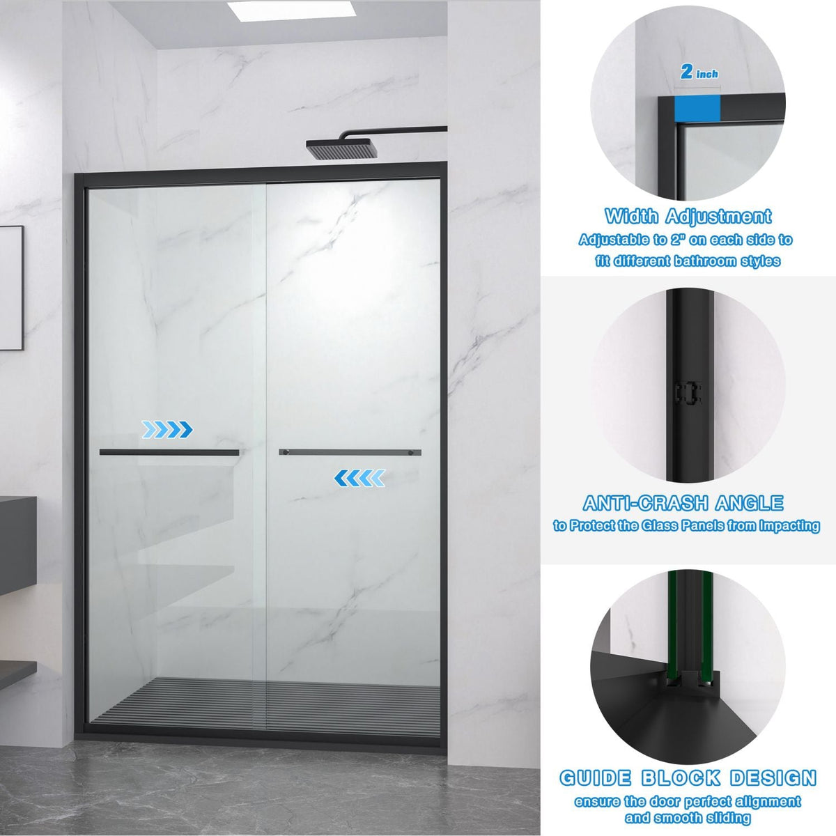 Aluminum Frame Double Sliding Shower Door, Bypass Bathroom Sliding Door with Premium 5/16