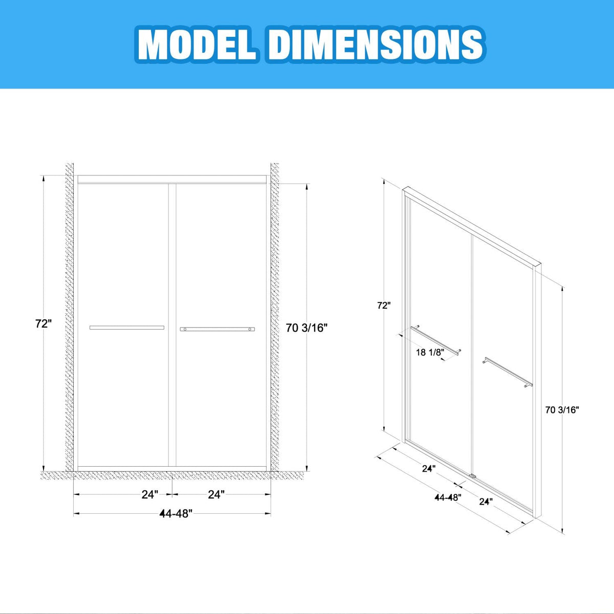 Aluminum Frame Double Sliding Shower Door, Bypass Bathroom Sliding Door with Premium 5/16