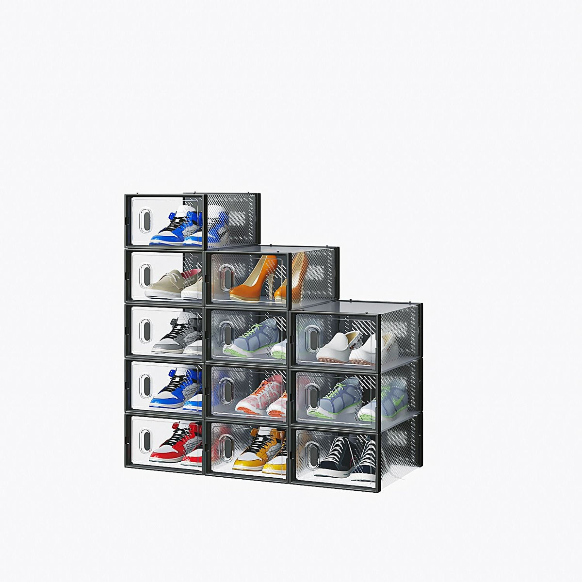 6/12/18/24/36PCS Stackable Shoe Storage Cabinet with Clear Front Door Plastic Sneaker Organizer