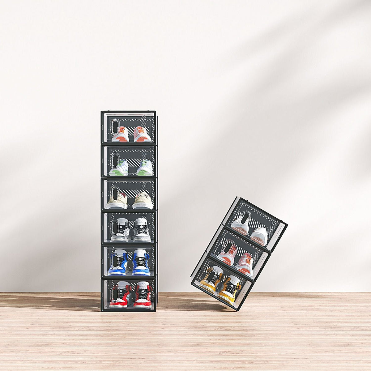 6/12/18/24/36PCS Stackable Shoe Storage Cabinet with Clear Front Door Plastic Sneaker Organizer