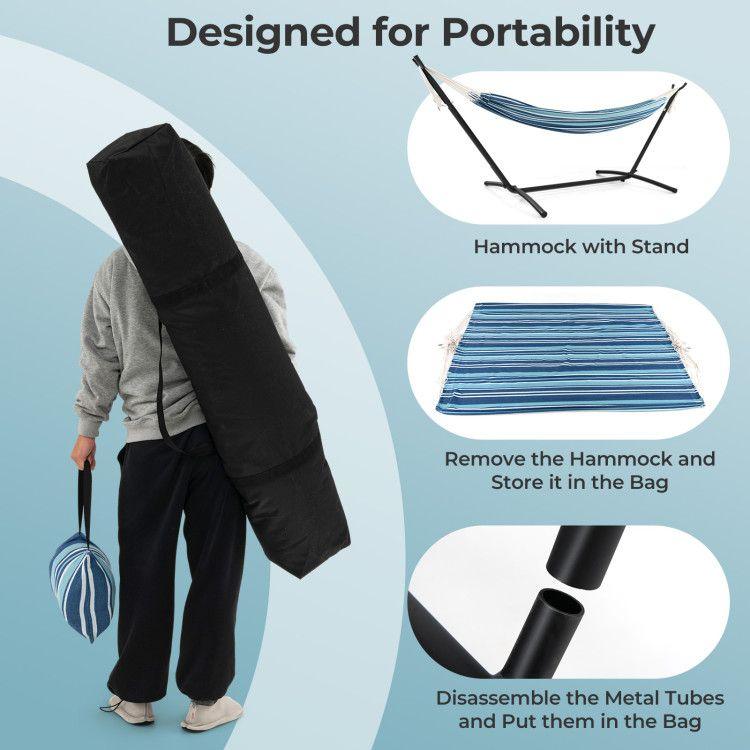 Portable Indoor Outdoor 2-Person Double Hammock Set with Stand and Carrying Cases