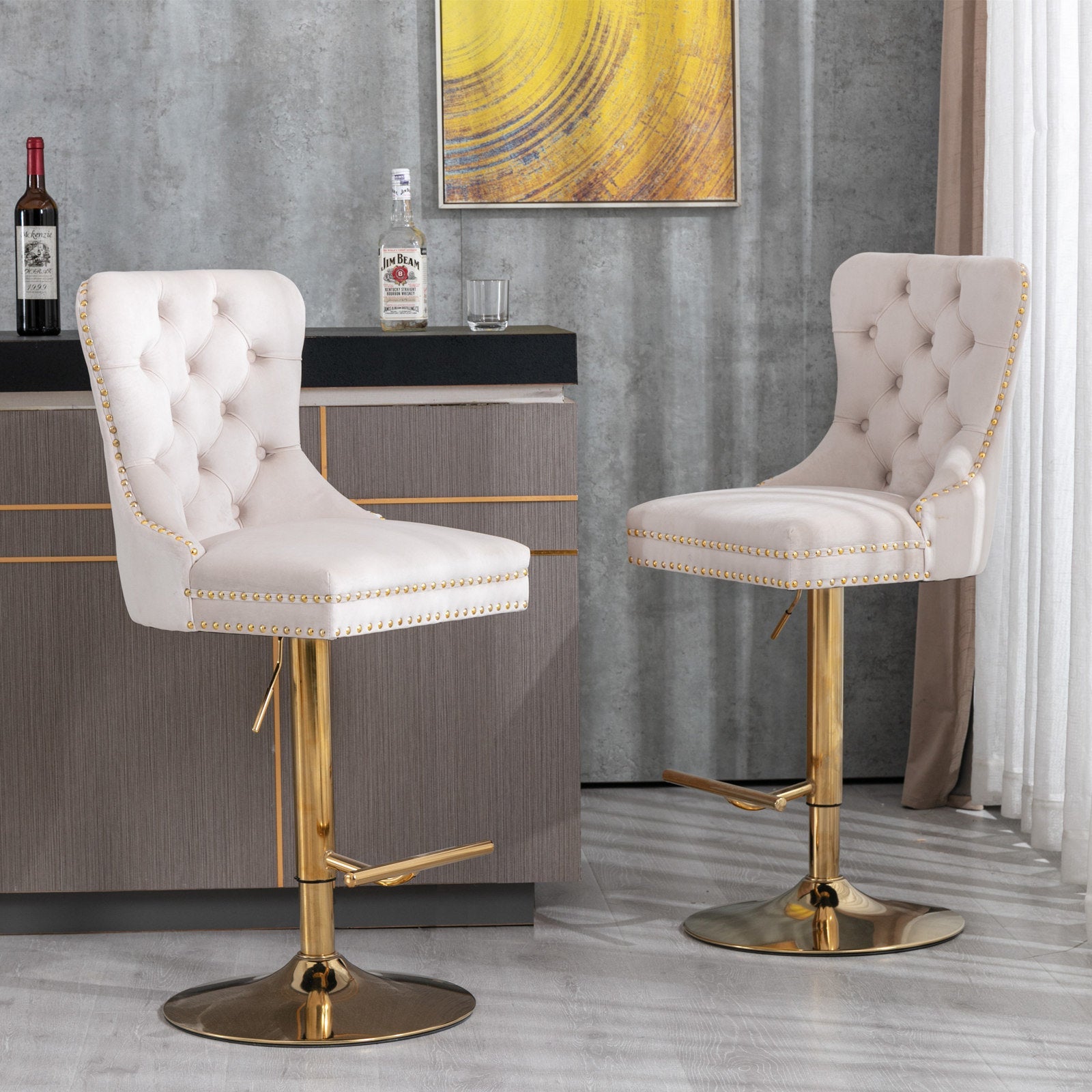 Set of 2 Thick Golden Swivel Velvet Barstools BLAKHOM