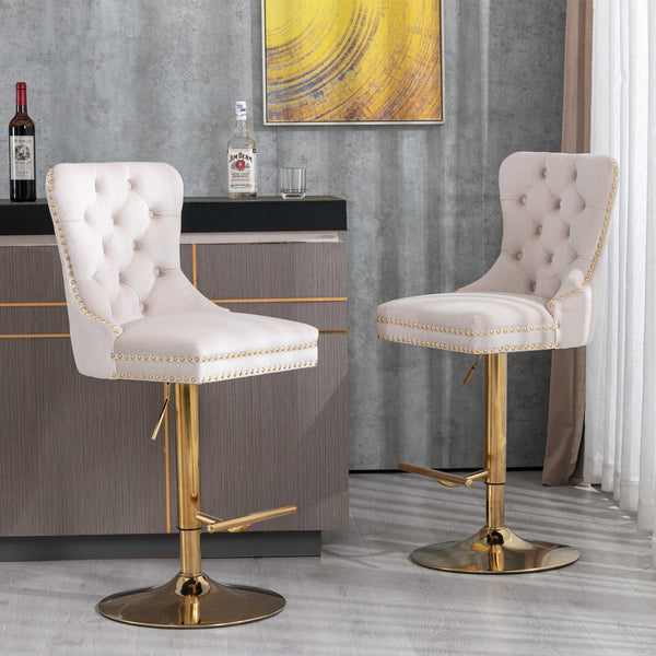 Set of 2 Thick Golden Swivel Velvet Barstools BLAKHOM
