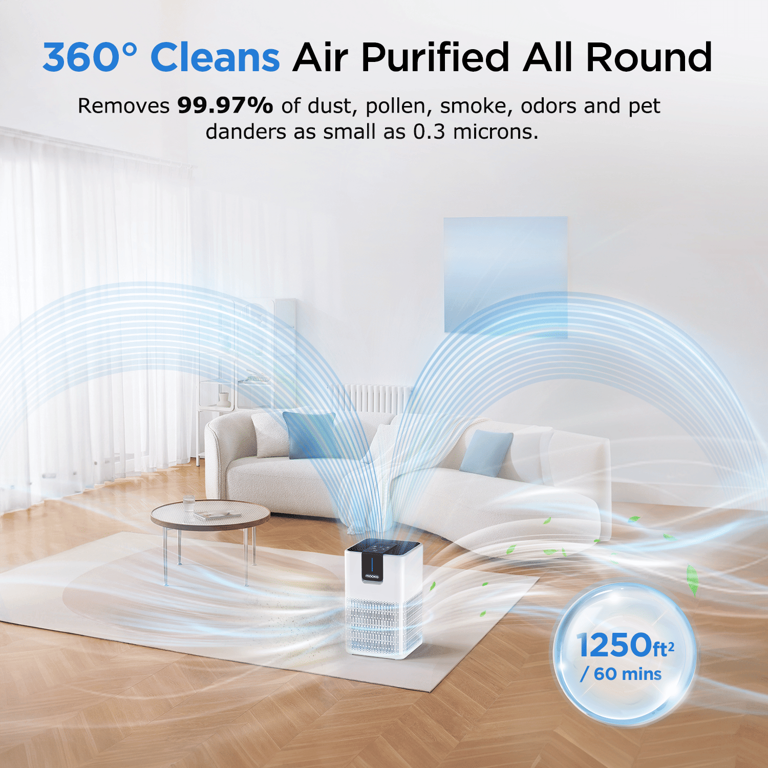 MOOKA Air Purifiers for Home Large Room Up to 1250 Ft², H13 HEPA Air Purifier for Pets Dust Odor Smoke, Aromatherapy Function, Air Cleaner with 15dB Quiet Sleep Mode for Bedroom Office Living Room