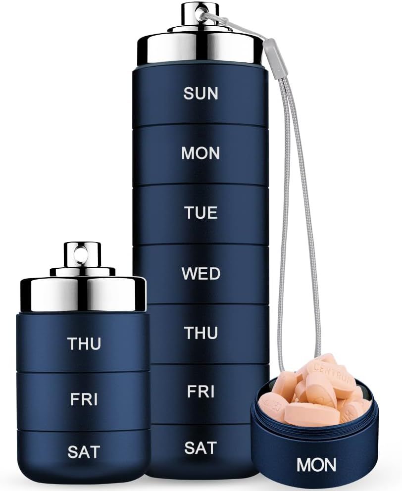 Metal 7-Day Pill Organizer, Waterproof Travel Medicine Case