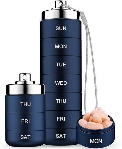 Metal 7-Day Pill Organizer, Waterproof Travel Medicine Case
