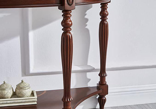 Half Moon Glass Top Oka Wood Console Table