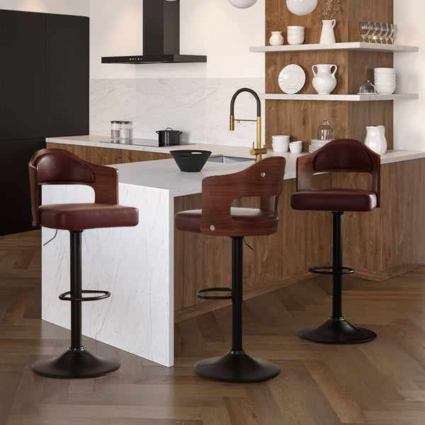 Set of 2  Wooden Barstools PU Leather Upholstered Bar Chairs BLAKHOM