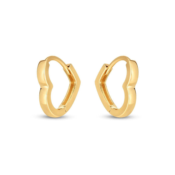 14k Yellow Gold Heart Huggie Hoops