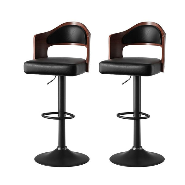 Set of 2  Wooden Barstools PU Leather Upholstered Bar Chairs BLAKHOM