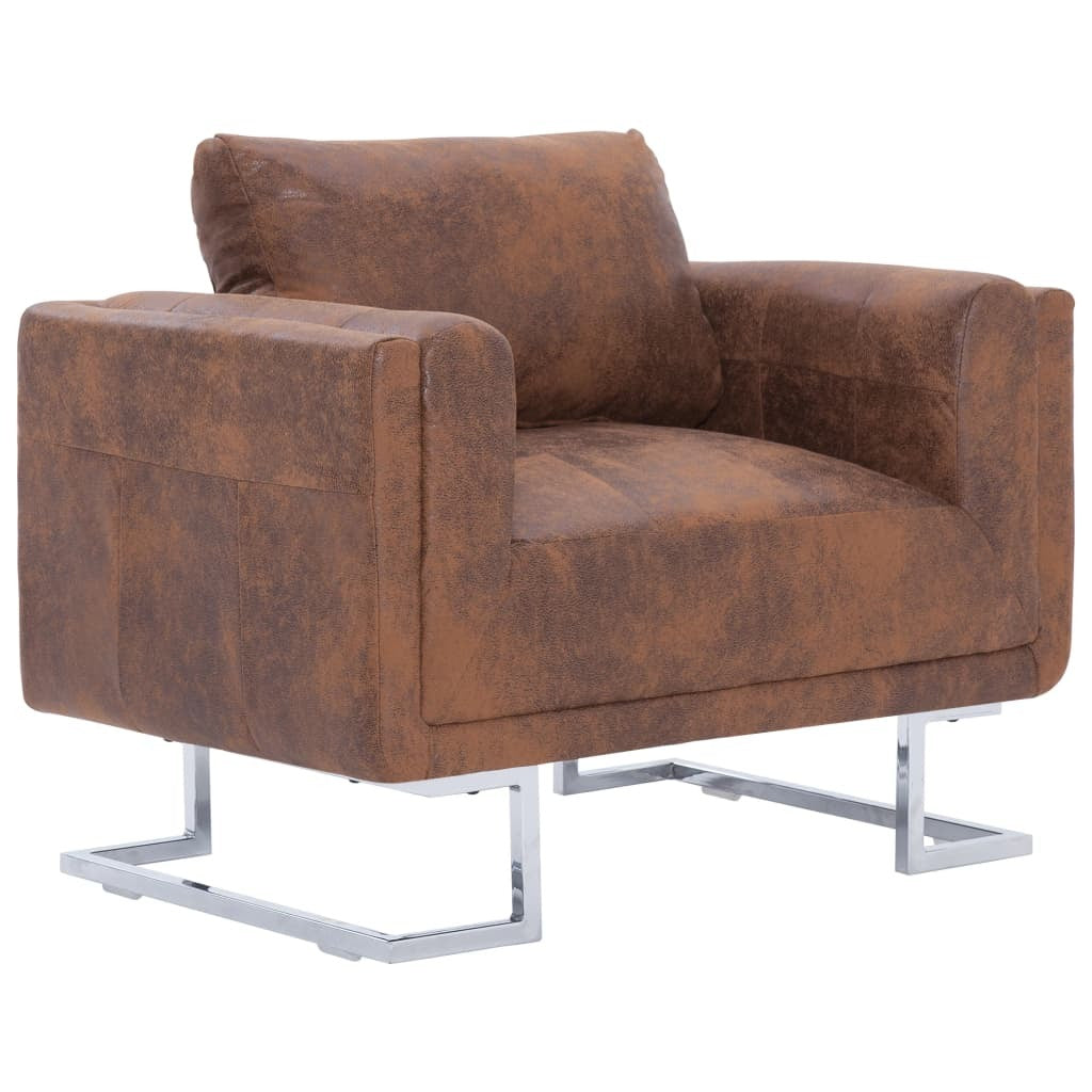 Cube Armchair Brown Faux Suede Leather BLAKHOM