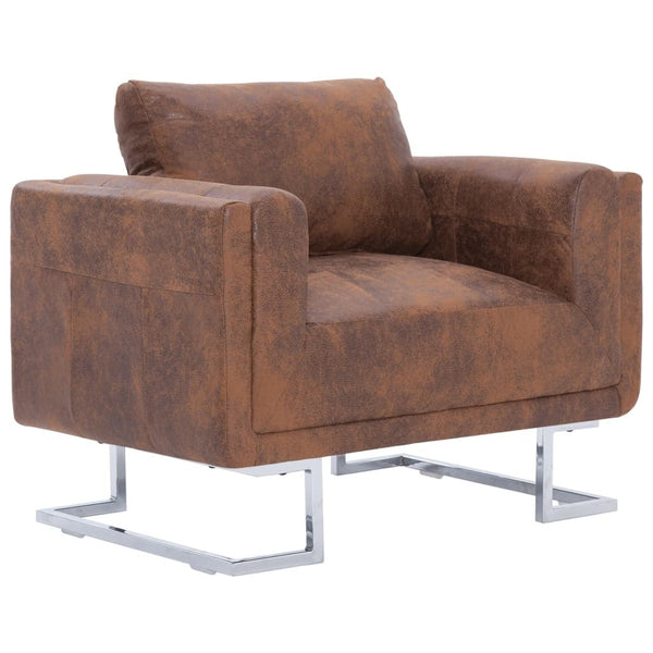 Cube Armchair Brown Faux Suede Leather BLAKHOM