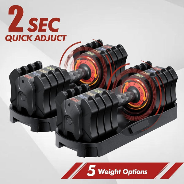 Adjustable Dumbbell Set of 22.5LB Set-1Sec Adjustable Dumbbell Weights-5 in 1 Free Weights Dumbbells Set with Effortless Tray/No-Slip Handle-Compact Size for Women/Men at Home Gym Berry Charmz