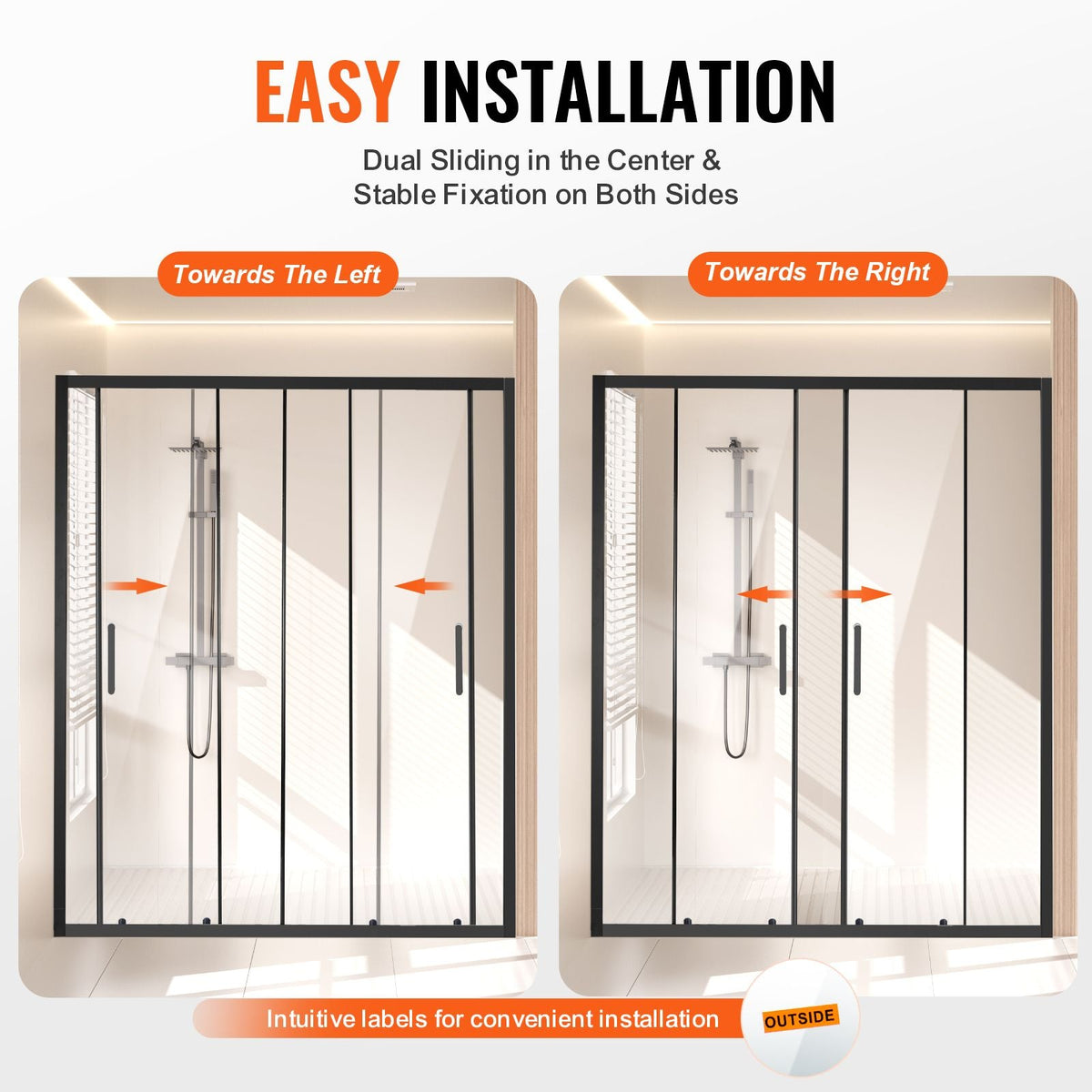 Semi-frameless Shower Door, 57.8-59 W x 70 H in, Double Sliding Glass Door- Matte Black