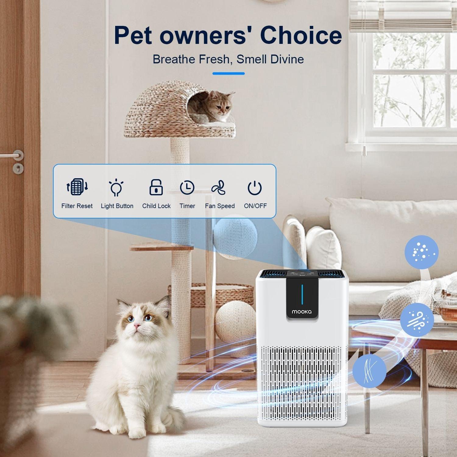 MOOKA Air Purifiers for Home Large Room Up to 1250 Ft², H13 HEPA Air Purifier for Pets Dust Odor Smoke, Aromatherapy Function, Air Cleaner with 15dB Quiet Sleep Mode for Bedroom Office Living Room