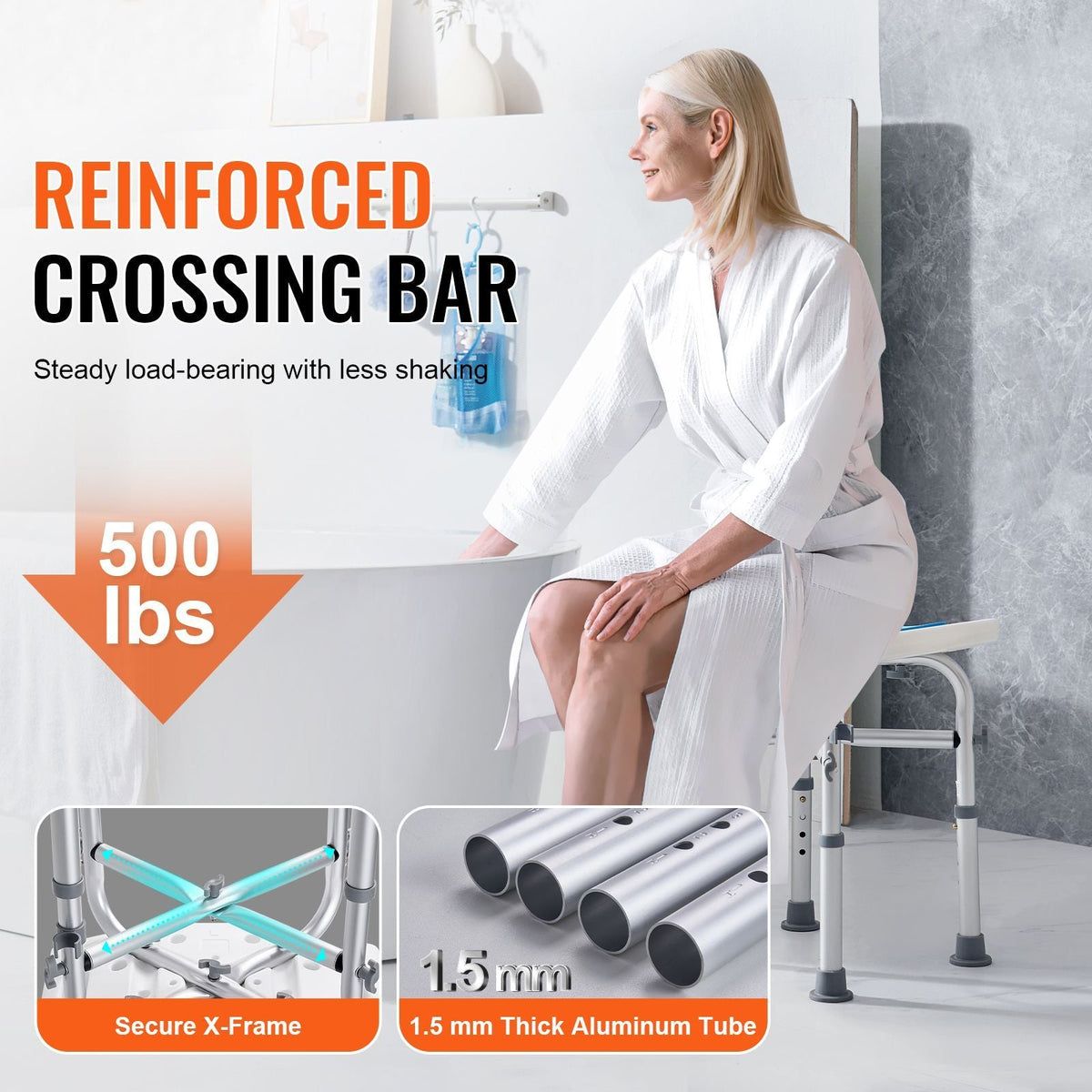 Shower Chair Adjustable Height Non-Slip Bath Stool 500 lbs