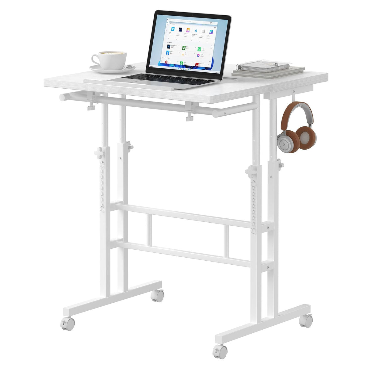 24 inch Manual Height Adjustable Split Top Standing Desk on Wheels - Sit-Stand workstation with Rolling Base, Space-Saving
