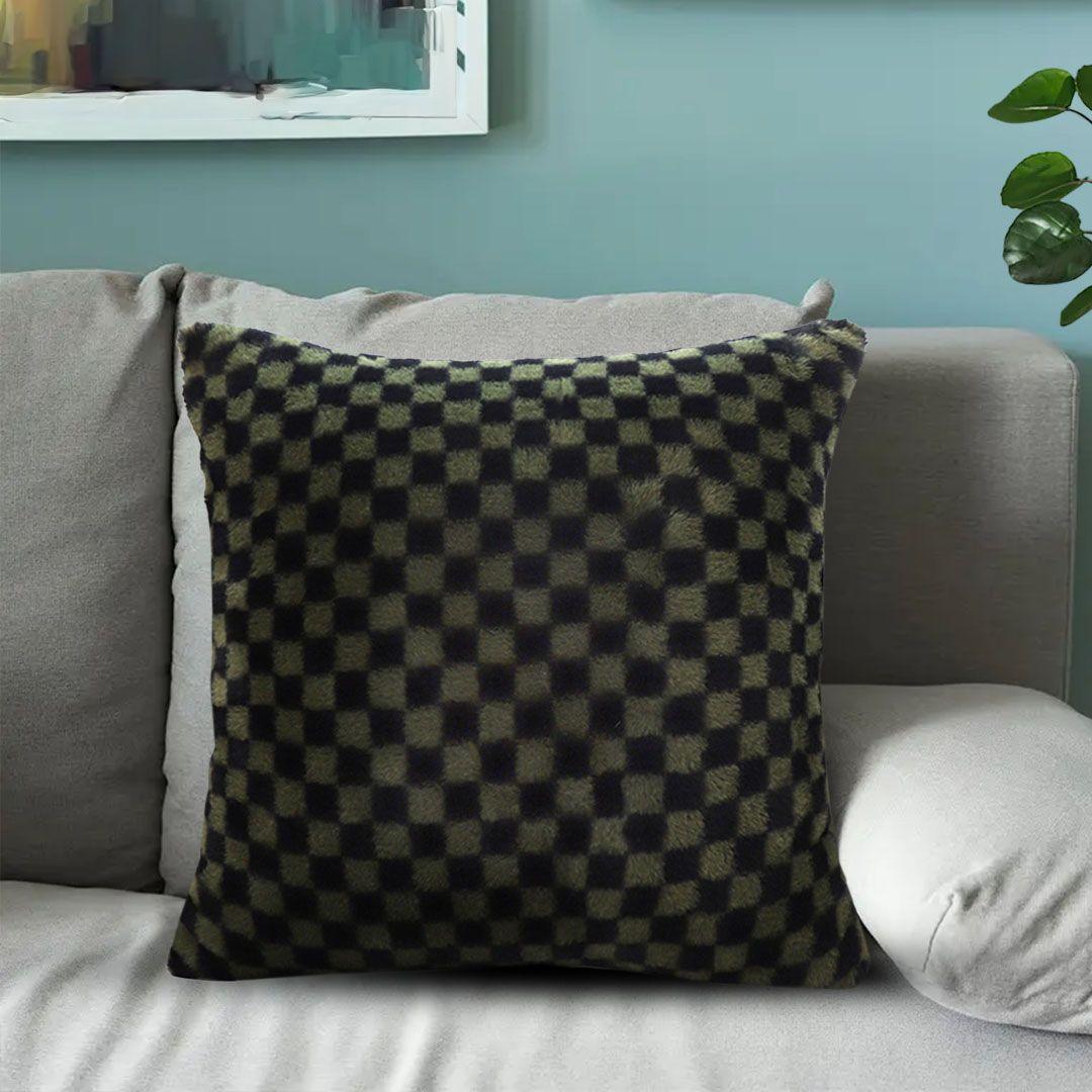 11.8inches Urban Light Luxury Dark Green Checkered Lumbar Throw Pillow – Decorative Cushion
