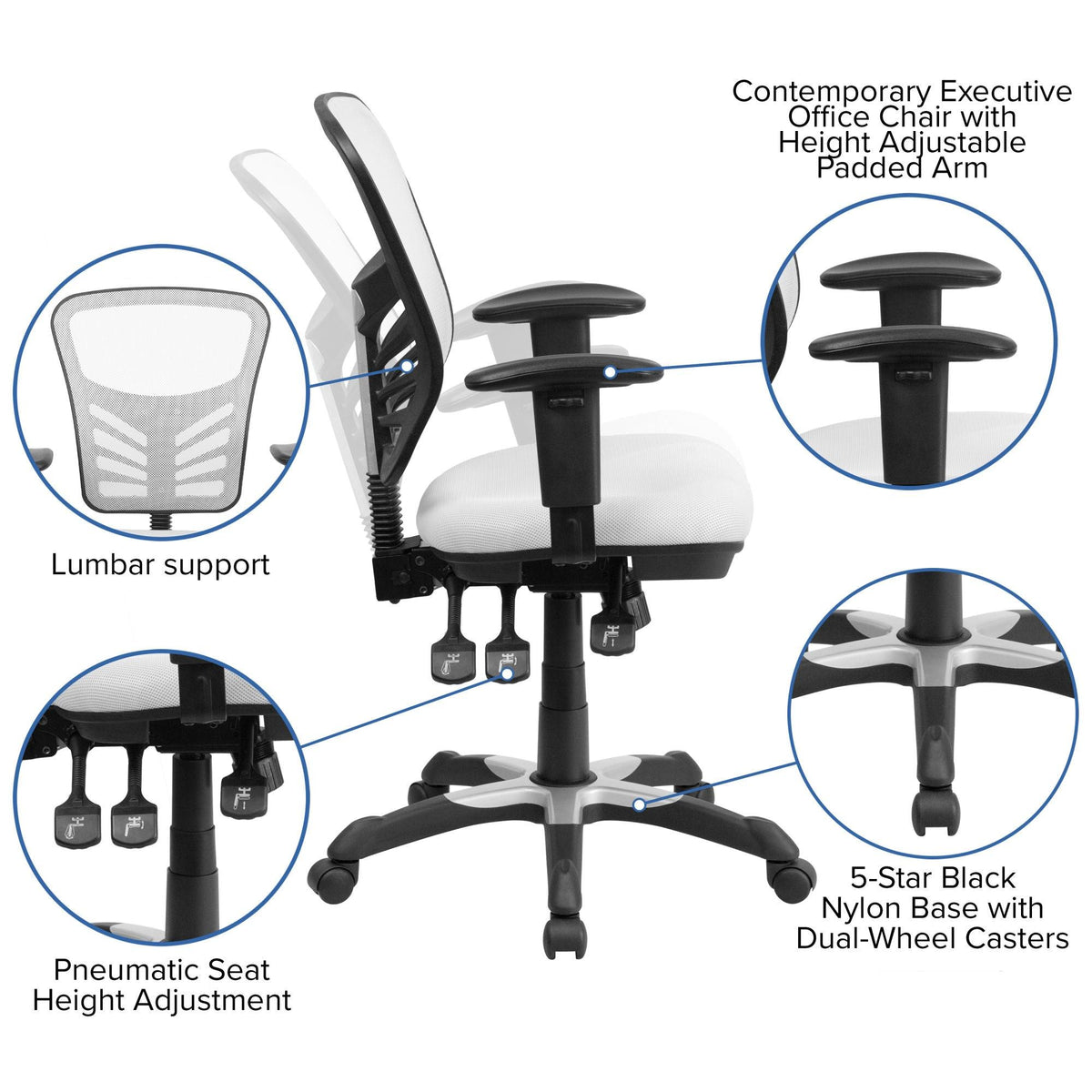 Mid-Back Mesh Swivel Office Chair with Adjustable Arms