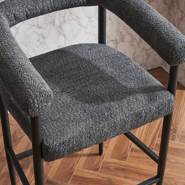 Modern Upholstered Bar Stools Set of 2, Boucle Fabric Counter Height Chairs BLAKHOM