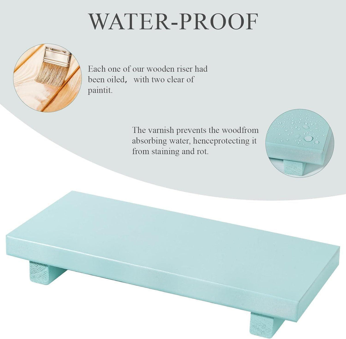 Small Wood Tray Pedestal Stand Farmhouse Bathroom Decor Decorative Wooden Riser Kitchen Soap Dish Holder for Vanity, Counter, Sink, Light Blue