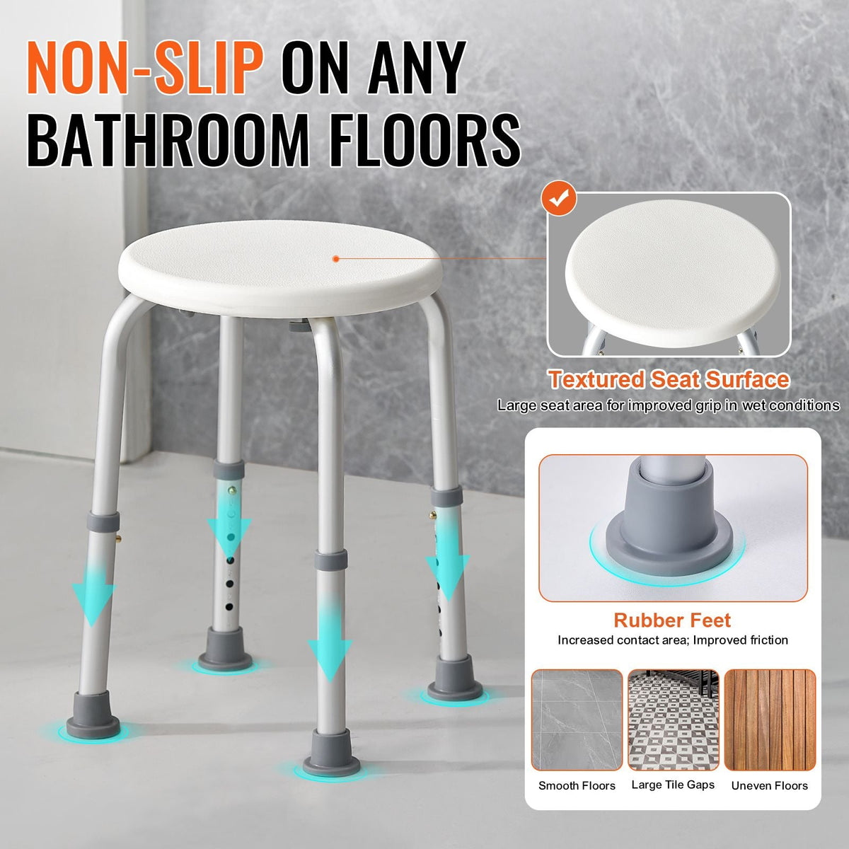 Adjustable Shower Stool Non-Slip Bath Seat 300 lb Capacity