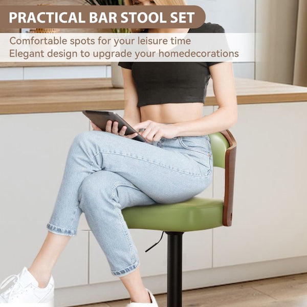 Set of 2  Wooden Barstools PU Leather Upholstered Bar Chairs BLAKHOM