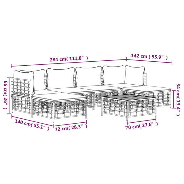 7 Piece Patio Lounge Set with Cushions Anthracite Poly Rattan