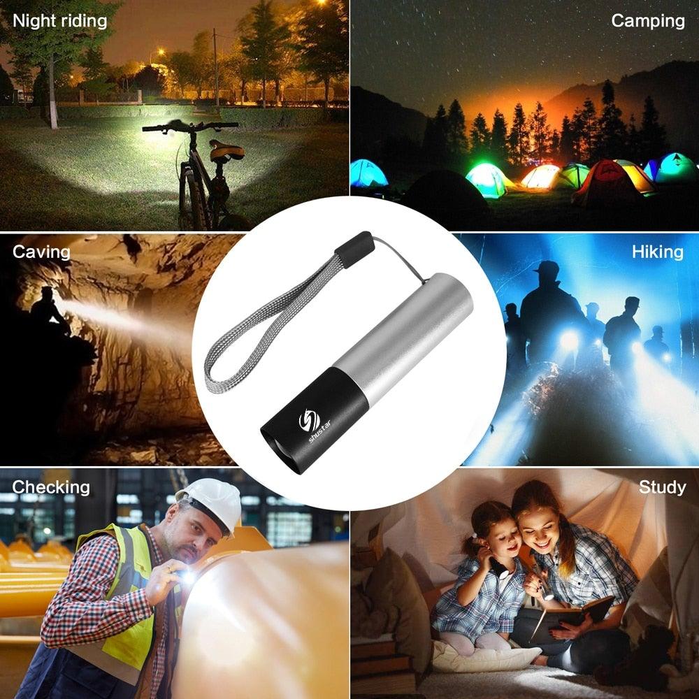 Dual Power LED Flashlight With Pure Beam Slide Focus Waterproof Rechargeable LED USB Telescopic Zoom Portable Flashlight For Night Lighting Night Riding Camping High-Powered Flash Lights