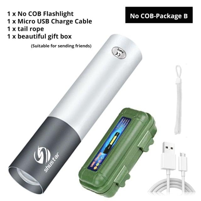 Dual Power LED Flashlight With Pure Beam Slide Focus Waterproof Rechargeable LED USB Telescopic Zoom Portable Flashlight For Night Lighting Night Riding Camping High-Powered Flash Lights
