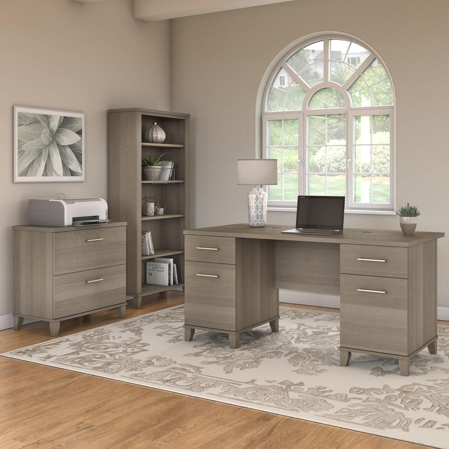 Durable 60W Office Desk with Drawers in Gray