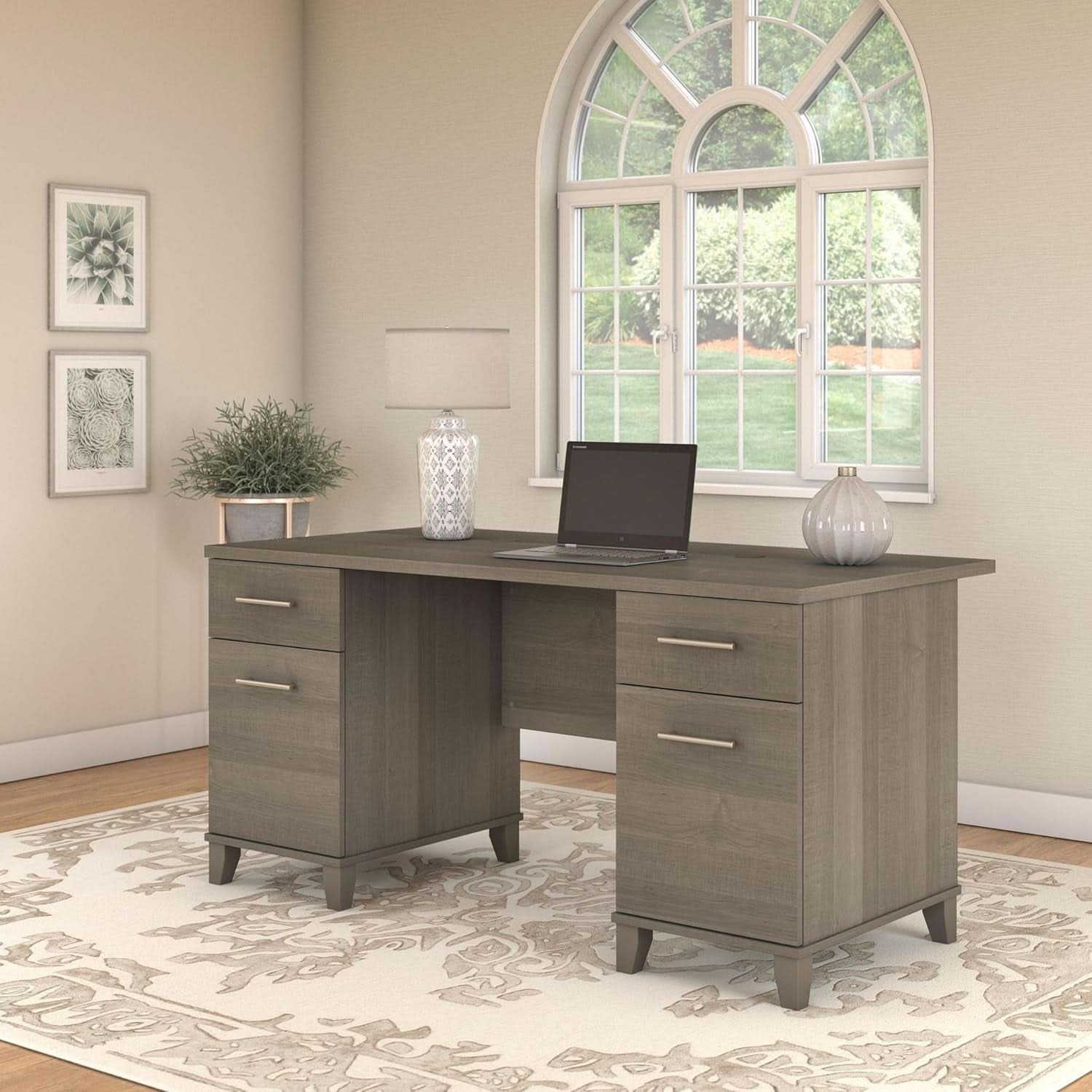 Durable 60W Office Desk with Drawers in Gray